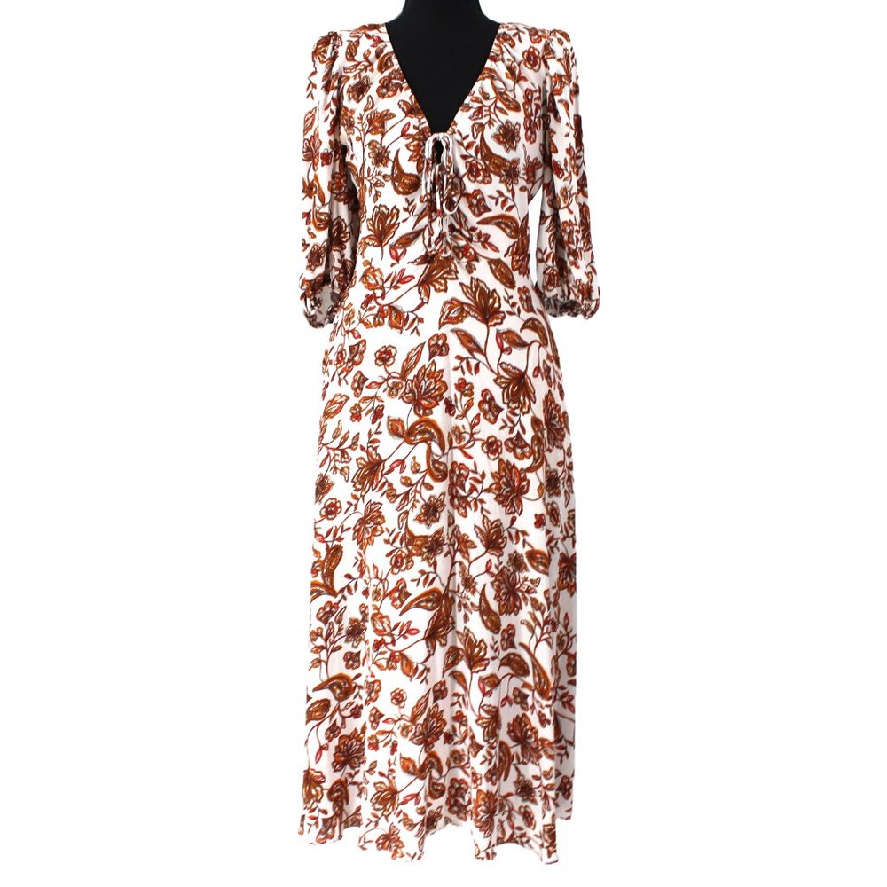 NICHOLAS Floral Midi Dress in Brown and White